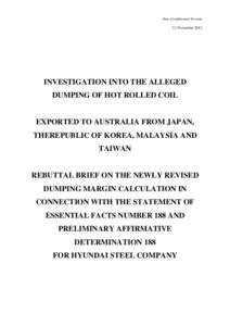 Non-Confidential Version 12 November 2012 INVESTIGATION INTO THE ALLEGED DUMPING OF HOT ROLLED COIL