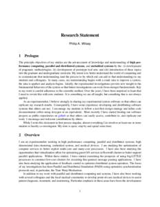 Research Statement Philip A. Wilsey 1  Prologue