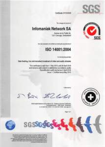 Certificate CH15The management System of Infomaniak Network SA Avenue de la Praille 26,
