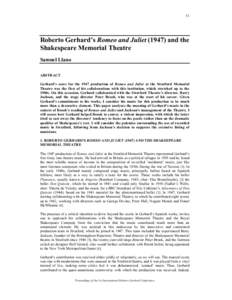 51  Roberto Gerhard’s Romeo and Julietand the Shakespeare Memorial Theatre Samuel Llano ABSTRACT