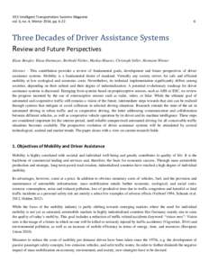 IEEE Intelligent Transportation Systems Magazine vol. 6, no. 4, Winter 2014, ppThree Decades of Driver Assistance Systems