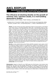 AACL BIOFLUX Aquaculture, Aquarium, Conservation & Legislation International Journal of the Bioflux Society The influence of stocking density on the growth of common carp, Cyprinus carpio, in a recirculating