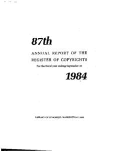 ANNUAL REPORT OF THE  REGISTER OF COPYRIGHTS For the fiscal year ending September 30  LIBRARY OF CONGRESS 1 WASHINGTON