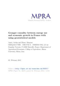 M PRA Munich Personal RePEc Archive Granger causality between energy use and economic growth in France with using geostatistical models