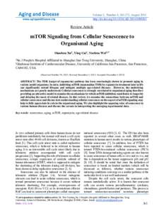 Volume 5, Number 4; [removed], August 2014 http://dx.doi.org[removed]AD[removed]Review Article  mTOR Signaling from Cellular Senescence to