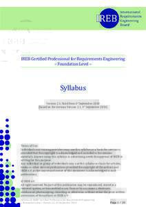 IREB Certified Professional for Requirements Engineering – Foundation Level – Syllabus  Version 2.1, Valid from 1st September 2010