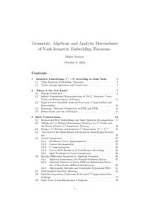 Geometric, Algebraic and Analytic Descendants of Nash Isometric Embedding Theorems. Misha Gromov October 9, 2015  Contents