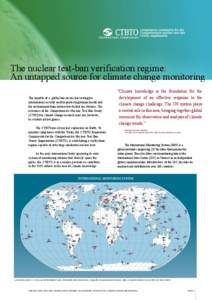 The nuclear test-ban verification regime: An untapped source for climate change monitoring The benefits of a global ban on nuclear testing for international security and for protecting human health and the environment fr