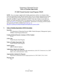 FY 2015 Trasit Security Grant Program NOFO