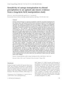 Global Change Biology, 97–109, doi: j01082.x  Sensitivity of canopy transpiration to altered precipitation in an upland oak forest: evidence from a long-term field manipulation study S