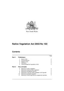 New South Wales  Native Vegetation Act 2003 No 103 Contents Page