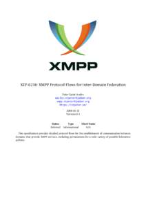 XEP-0238: XMPP Protocol Flows for Inter-Domain Federation Peter Saint-Andre mailto:[removed] xmpp:[removed] https://stpeter.im[removed]