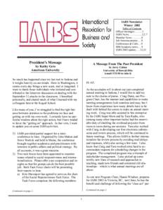 IABS Newsletter Winter 2002 Table of Contents Officer messages………1 IABS News……………2,5.7 Member News………...8