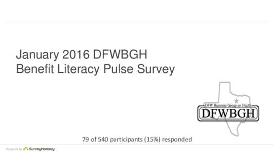 January 2016 DFWBGH Benefit Literacy Pulse Survey 79 of 540 participants (15%) responded Powered by