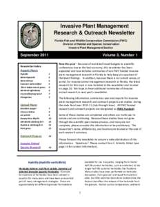 Invasive Plant Management Research & Outreach Newsletter Florida Fish and Wildlife Conservation Commission (FWC) Division of Habitat and Species Conservation Invasive Plant Management Section