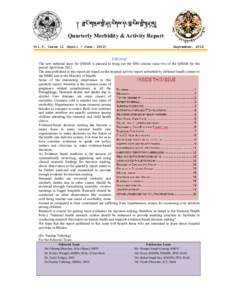 ༈ ཟླ་ངོ་གསུམ་གྱི་ནད་རིགས་དང་བྱ་རིམ་གྱི་སྙན་ཞུ། Quarterly Morbidity & Activity Report Vol.V, Issue II (April – June, 2012) Septem