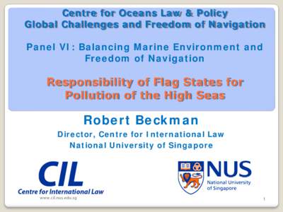 Centre for Oceans Law & Policy Global Challenges and Freedom of Navigation  Panel VI: Balancing Marine Environment and Freedom of Navigation  Protecting the Marine Environment from Shipping Activities on the High Sea