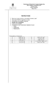 Department of Electrical & Computer Engineering PhD Candidacy Examination 2013 Nanoelectronics 3 hours maximum Page 1 of 2