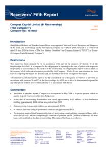 Receivers’ Fifth Report Compass Capital Limited (In Receivership) (“the Company”) Company No: 