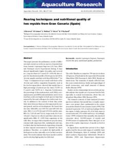 Aquaculture Research, 2011, 42, 677^683  doi:[removed]j[removed]02786.x Rearing techniques and nutritional quality of two mysids from Gran Canaria (Spain)