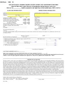 South Dakota Mobile Home Listing Form and Assessment Record