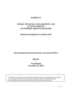 PAKISTAN  PUBLIC FINANCIAL MANAGEMENT AND ACCOUNTABILITY TO SUPPORT SERVICE DELIVERY PROGRAM-FOR-RESULTS OPERATION