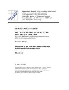 Demographic Research a free, expedited, online journal of peer-reviewed research and commentary in the population sciences published by the Max Planck Institute for Demographic Research Konrad-Zuse Str. 1, DRostoc