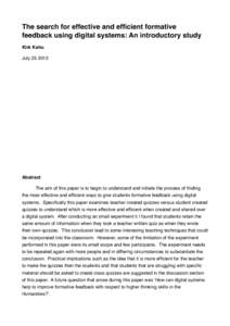 The search for effective and efficient formative feedback using digital systems: An introductory study Kirk Kahu July[removed]Abstract
