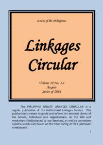 Senate of the Philippines  Linkages Circular Volume 10 No. 2.4 August