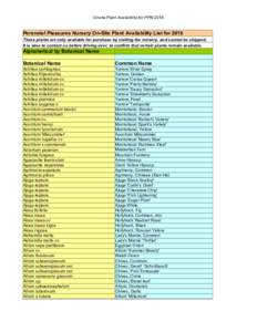 Onsite Plant Availability for PPNPerennial Pleasures Nursery On-Site Plant Availability List for 2018 These plants are only available for purchase by visiting the nursery, and cannot be shipped. It is wise to cont