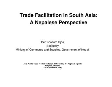 Trade Facilitation in South Asia