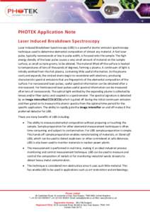PHOTEK Application Note Laser Induced Breakdown Spectroscopy Laser Induced Breakdown Spectroscopy (LIBS) is a powerful atomic emission spectroscopy technique used to determine elemental composition of almost any material