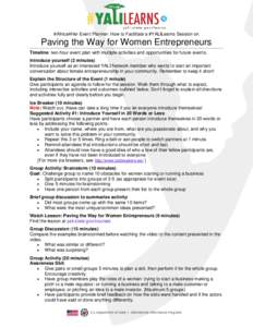 #Africa4Her Event Planner: How to Facilitate a #YALILearns Session on  Paving the Way for Women Entrepreneurs Timeline: two-hour event plan with multiple activities and opportunities for future events. Introduce yourself