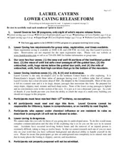 Page 1 of 2  LAUREL CAVERNS LOWER CAVING RELEASE FORM (Everything on both pages must be read.