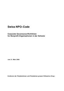 Swiss NPO–Code Corporate Governance-Richtlinien für Nonprofit-Organisationen in der Schweiz vom 31. März 2006