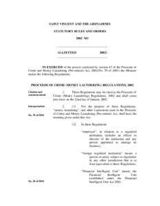 SAINT VINCENT AND THE GRENADINES STATUTORY RULES AND ORDERS 2002 NO ________________________________ (GAZETTED 2002)