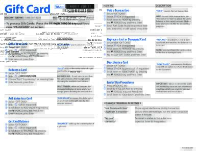 Gift Card MERCHANT SUPPORT: NURIT SERIES Quick Reference Guide BALANCE / SALE BY PHONE: 