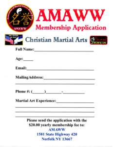 CHRISTIAN MARTIAL ARTS RELEASE The enrollee is aware in making this agreement to participate in training in the martial arts that certain elements of this training are physically demanding and potentially dangerous, and