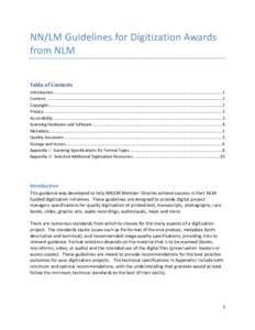 NN/LM Guidelines for Digitization Awards from NLM Table of Contents Introduction ...........................................................................................................................................