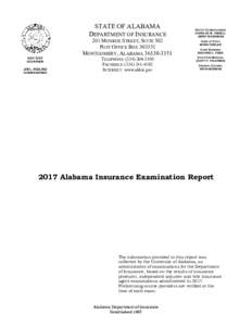 STATE OF ALABAMA DEPARTMENT OF INSURANCE 201 MONROE STREET, SUITE 502 POST OFFICE BOXKAY IVEY