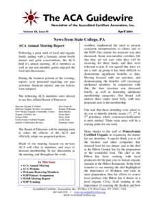 The ACA Guidewire Volume #2, Issue #1 Newsletter of the Accredited Certifiers Association, Inc. April 2006