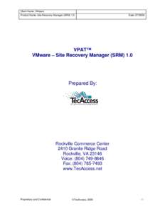 Site Recovery Manager (SRM) 1.0 VPAT: VMware, Inc.