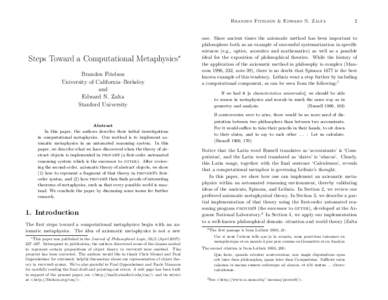 Branden Fitelson & Edward N. Zalta  Steps Toward a Computational Metaphysics∗