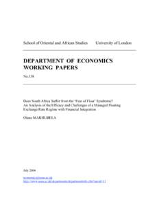 School of Oriental and African Studies  University of London DEPARTMENT OF ECONOMICS WORKING PAPERS