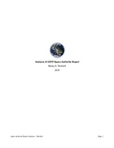 Analysis of OSTP Space Authority Report Bailey E. Reichelt 2016 Space Authority Report Analysis – Reichelt