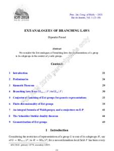 Proc. Int. Cong. of Math. – 2018 Rio de Janeiro, Vol–30) EXT-ANALOGUES OF BRANCHING LAWS Dipendra Prasad