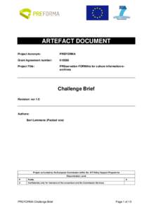 ARTEFACT DOCUMENT Project Acronym: PREFORMA  Grant Agreement number: