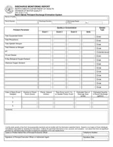 DISCHARGE MONITORING REPORT NORTH DAKOTA DEPARTMENT OF HEALTH DIVISION OF WATER QUALITY Clear All Form Fields