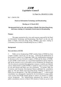立法會 Legislative Council LC Paper No. CB[removed]Ref. : CB4/PL/ITB Panel on Information Technology and Broadcasting Meeting on 11 March 2013