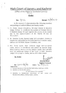 High Court of Jammu and Kashmir (Office of the Registrar General at Jan1mu) ********* Order
